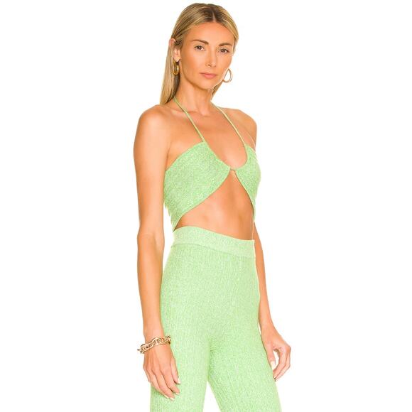 Lovers and Friends Mckenna Drawstring Halter & Pant Set in Marled Green Small - Picture 4 of 4